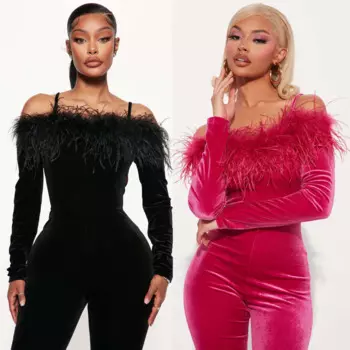 Комбинезоны с бархатными перьями, элегантный роскошный наряд, облегающая зимняя одежда, 2022, цельный женский клубный комбинезон с длинным рукавом, боди