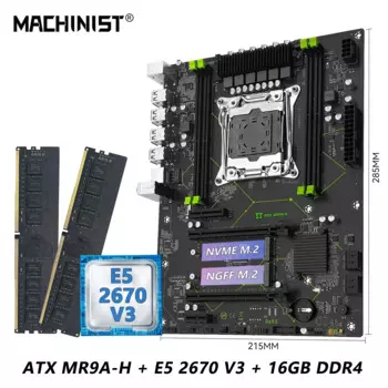 Комбинированная материнская плата MR9A-H MACHINIST X99 с процессором Intel LGA 2011-3 Xeon E5 2670 V3 DDR4 16 ГБ (2*8 ГБ) Комплект оперативной памяти ATX Set # Комплект