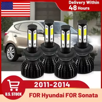 Комбинированные светодиодные лампы для фар, подходят для Hyundai для Sonata (2011-2014), четырехсторонний ультра яркий чип COB 160 Вт, 26000 лм, 6500 К, белый, 4 шт.