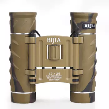 Компактный мини-бинокль BIJIA 12X26 с сумкой для переноски и шейным ремешком, складной HD бинокль для наблюдения за птицами, Походов, Кемпинга