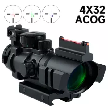 Компактный оптический прицел 4x32ACOG, HD прицел, тактический охотничий прицел, снайперская лупа для страйкбола, с рельсовым креплением 20 мм