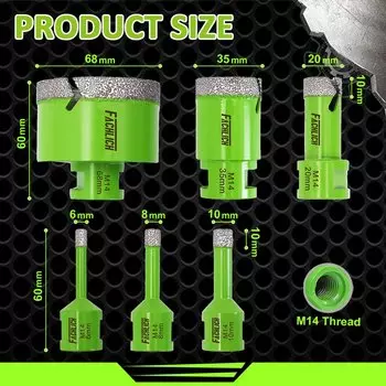 Комплект алмазных корончатых коронок FACHLICH для сухого сверления 6-68 мм