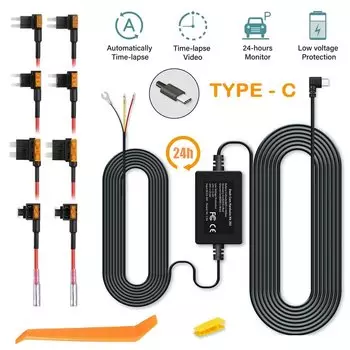 Комплект автомобильных жестких проводов для видеорегистратора, набор предохранителей, 8 шт. для 24-часового парковочного монитора, рекордера, USB C/мини-порта, автомобильного видеорегистратора, зарядное устройство 12 В-24 В до 5 В