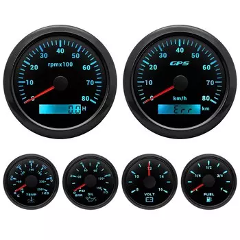 Комплект датчиков 85 мм + 52 мм Тахометр GPS Спидометр Температура воды Пресс масла Вольтметр Датчик топлива для автомобиля Лодка Бензин по индивидуальному заказу