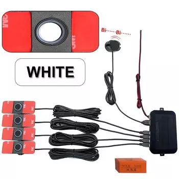 Комплект датчиков парковки автомобиля, помощник Park tronics 4, черный/серебристый/белый, 13 мм, плоские датчики, обратный радар, звук, зуммер, звук сигнализации