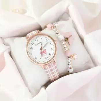 Комплект детских часов, новинка, простые милые кварцевые часы в клетку с ремешком и Рисунком бабочки, Комплект браслетов, кварцевые часы, детские часы для девочек