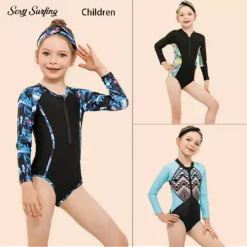 Комплект для серфинга из лайкры с защитой от УФ-излучения, купальник с длинным рукавом для девочек, детский слитный купальник с длинным рукавом, пляжный Быстросохнущий костюм для серфинга