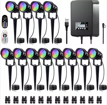 Комплект из 12 ландшафтных светильников RGBW, меняющих цвет, с низким напряжением 300 Вт, ландшафтный трансформатор, 12-24 В, светодиодный ландшафтный светильник