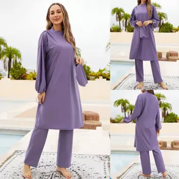 Комплект из 3-х предметов, мусульманский хиджаб, женский длинный купальник Абая, исламский арабский купальник с полным покрытием, скромный буркини, пляжная одежда, купальный костюм, костюмы
