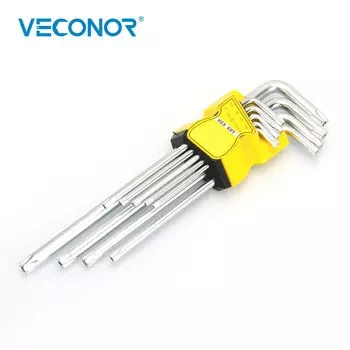 Комплект из 9 шт. торкс ключей Веконор хромоvanadium T10 T15 T20 T25 T27 T30 T40 T45 T50