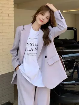 Комплект из двух предметов Insozkdg, Женский комплект из фиолетового блейзера, жакет с длинным рукавом, женские деловые брюки, брючный костюм, пальто