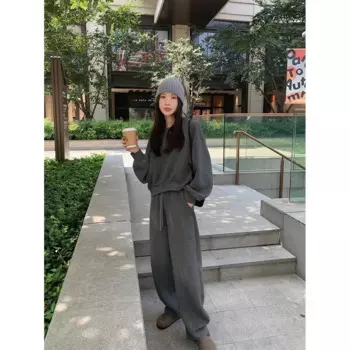 Комплект из двух предметов из хлопка и композитного материала, Новинка весна-осень 2024, Повседневная Толстовка для ленивых, широкие брюки, спортивный костюм для женщин