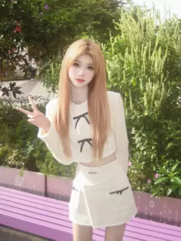 Комплект из двух предметов, Осень-зима, модное изысканное элегантное короткое пальто для девушек и приталенная юбка с высокой талией для женщин, женский офисный костюм для женщин