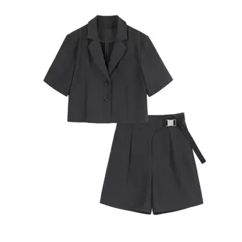 Комплект из двух предметов укороченный пиджак женский однобортный пиджак комплект до колен шорты комплект из 2 предметов женский костюм Блейзер короткие брюки черный