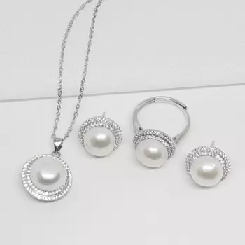 Комплект из кольца и серёг, из серебра 925 пробы