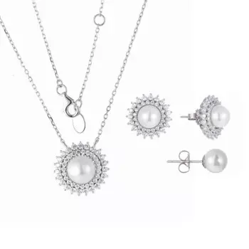 Комплект из колье и серёг, из серебра 925 пробы