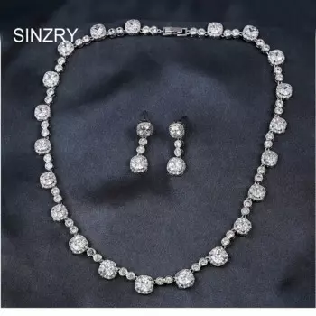 Комплект из колье и серёг, квадратный, с белым фианитом