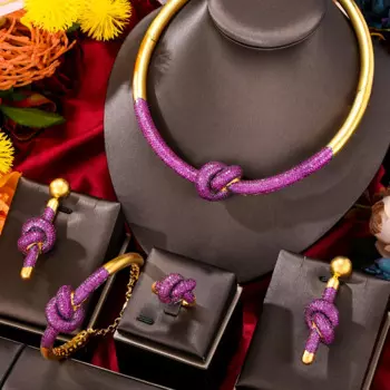 Комплект из колье и серёг, с фианитом, 4 шт.