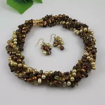 Комплект из колье и серёг, с жемчугом, 18 дюймов