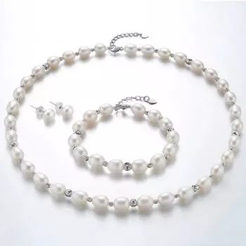 Комплект из колье и серёг, с натуральным жемчугом