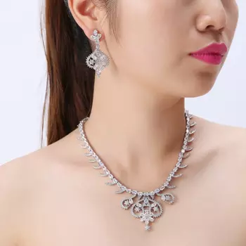 Комплект из колье и серёг, с жёлтым Цирконом