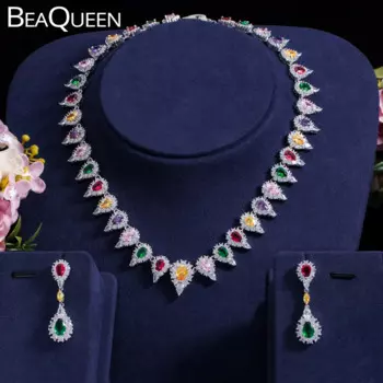 Комплект из колье и серёг, с фианитом, JS155