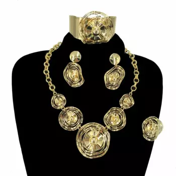 Комплект из колье и серёг, с позолотой