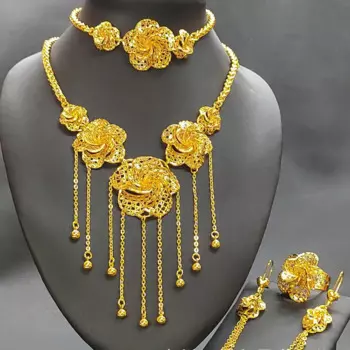 Комплект из колье, серёг, браслета и кольца, 24 к