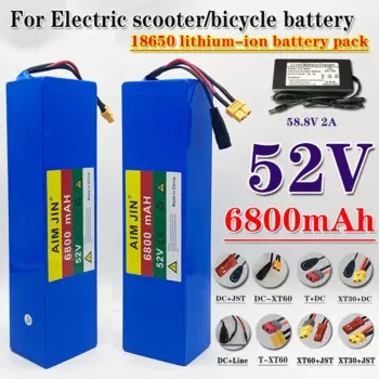 Комплект литиевых батарей 14S2P 52 в 1000 Ач, Встроенный BMS для мотоцикла 1500 Вт, электрическая перезаряжаемая батарея EScooter + зарядное устройство 2A