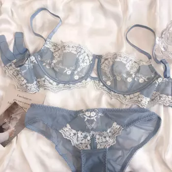 Комплект нижнего белья с французской вышивкой, кружевной сексуальный прозрачный стальной тонкий бюстгальтер с большой грудью и трусики