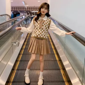 Комплект одежды для девочек-подростков на весну и осень, Детская школьная форма, пальто с юбкой, спортивный костюм, размеры 6, 8, 10, 12 лет