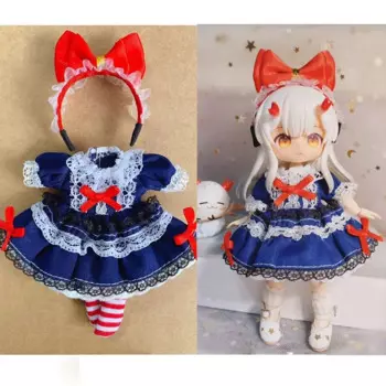 Комплект одежды для куклы BJD, подходит для шарнирных кукол 1/3, 1/4, 1/6, 1/8, размер blyth, милая синяя юбка, платье, аксессуары для кукол (три точки)