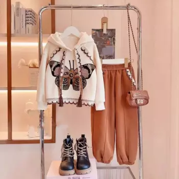 Комплект одежды для маленьких девочек на осень и зиму, Детский свитшот с капюшоном и милым бантом, пуловер и штаны, костюм из 2 предметов, детский спортивный костюм