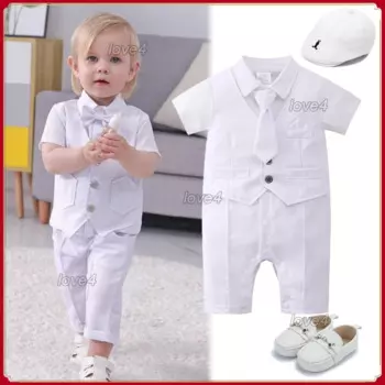 Комплект одежды для новорожденных, комбинезон, жилет, шапка для младенцев, на день рождения, свадьбу, вечеринку, официальный костюм, боди