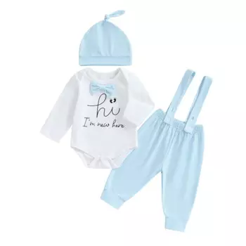 Комплект одежды для новорожденных мальчиков Hi I m Новый боди с галстуком-бабочкой комбинезон штаны и шапка наряд