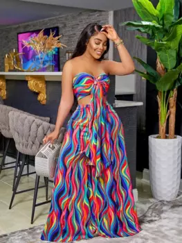 Комплект одежды LIAN TIAN CHUANG женский из двух предметов, элегантный укороченный топ с волнистым принтом в полоску, с бантом, свободный костюм с платьем и брюками, 2023