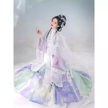Комплект одежды LiuYanXiLeng 5 шт., многоцветное Сращивание, ханьфу, в китайском стиле, с вышивкой, стоячим воротником, блузка, Женский костюм династии