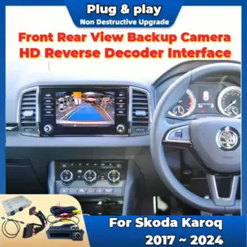 Комплект передней и задней камеры HD для Skoda Karoq 2017 ~ 2024 работает с оригинальным экраном Plug & Play, камера заднего вида для помощи при парковке