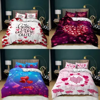 Комплект постельного белья для влюбленных с 3d-рисунком сердца, пододеяльник для взрослых, детей, девочек, мальчиков, простыня, наволочка, одеяло, Комплект постельного белья