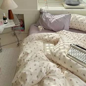 Комплект постельного белья DZQ, цветочный принт, полиэстер/хлопок, двуспальный