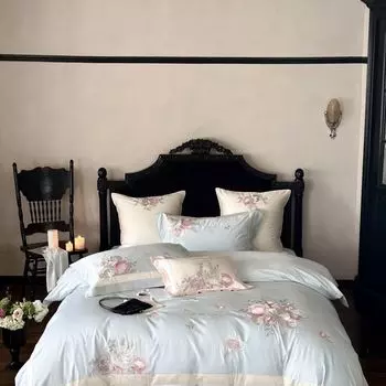 Комплект постельного белья Fat Fairy HOME TEXTILE из египетского хлопка 1000TC, розовый, шампань, синий, 4 предмета