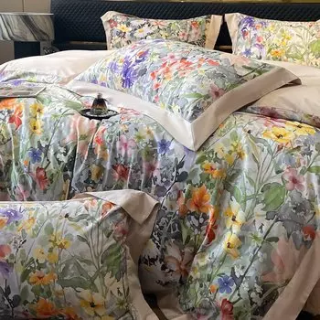 Комплект постельного белья Fat Fairy HOME TEXTILE из египетского хлопка с цветочным принтом