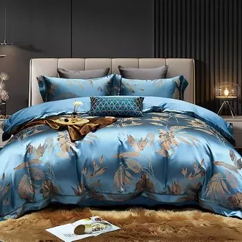 Комплект постельного белья Fat Fairy HOME TEXTILE сатиновый жаккардовый хлопок с золотыми листьями