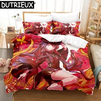 Комплект постельного белья Hu Tao Genshin Impact 3D из полиэстера