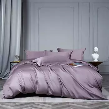 Комплект постельного белья IvaRose HOME TEXTILE из египетского хлопка 1000TC, серый/фиолетовый/зеленый
