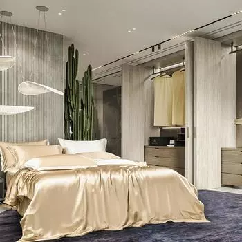 Комплект постельного белья IvaRose HOME TEXTILE из шелка тутового шелкопряда 4 шт. серо-зелёный