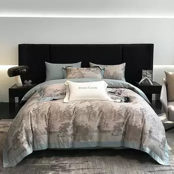 Комплект постельного белья IvaRose HOME TEXTILE из египетского хлопка серый джунгли 4 шт.