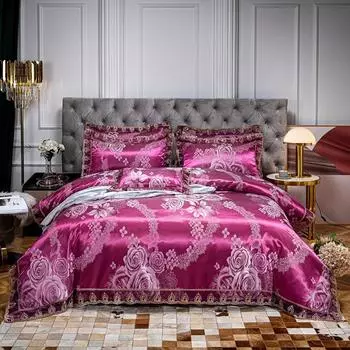 Комплект постельного белья IvaRose HOME TEXTILE из полиэстера, 4 шт., сатиновый, кружевной край