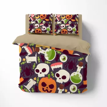 Комплект постельного белья на Хэллоуин, с мультяшным рисунком, двойная кровать, Кинг, евро, постельное белье, одеяло, пододеяльник, симпатичный комплект постельного белья с 2 спальнями, с тыквой