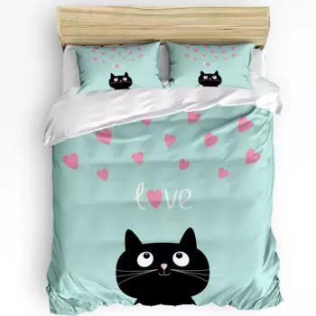 Комплект постельного белья с рисунком кошки, любви, пододеяльник, постельное белье для двух предметов дома, наволочки, Комплект постельного белья для спальни (без листа)